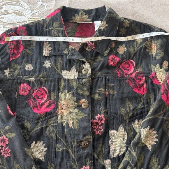 Chicos Vintage Black Floral Tapestry Jacket Coat Button Down Classic Size 2 (L) - Picture 5 of 14